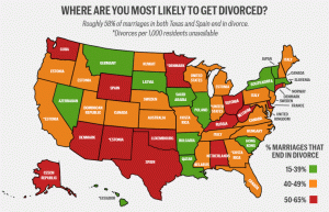 Amerikkalaisten avioeroriskin kartoittaminen osavaltioittain antaa hermostuttavan kuvan