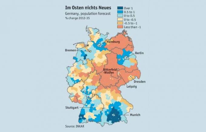 zmiana prognozy liczby ludności w Niemczech