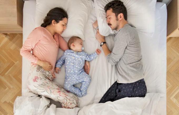 ebeveynler ve bebek birlikte uyumak