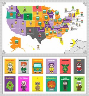 Carte du film d'Halloween: le film pour enfants préféré de chaque État