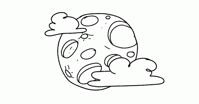 eine Zeichnung eines Mondes mit Wolkenfetzen und kleinen Kratern Schritt 4
