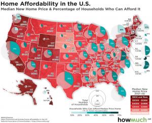 Kartan visar att de flesta människor inte har råd med ett nytt hem i sin stat