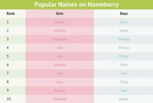 Mest populære babynavn fra 2016 på Nameberry