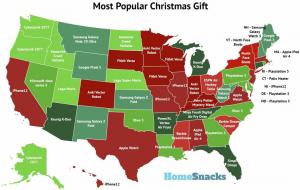 Jaunā kartē ir redzamas vispopulārākās svētku dāvanas katrā štatā