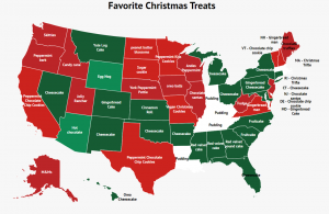 Die Karte zeigt die einzigartig beliebtesten Festtags-Leckereien und Weihnachtsdesserts