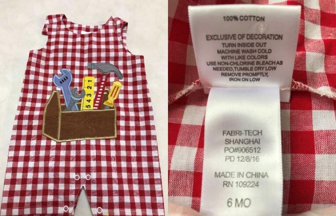 Fabri-Techs Cracker Barrel Infant Rompers -- produktåterkallelser