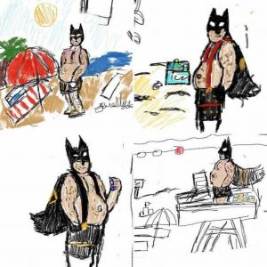 Batman di 11 anni disegna Batman come un supereroe grasso e di mezza età