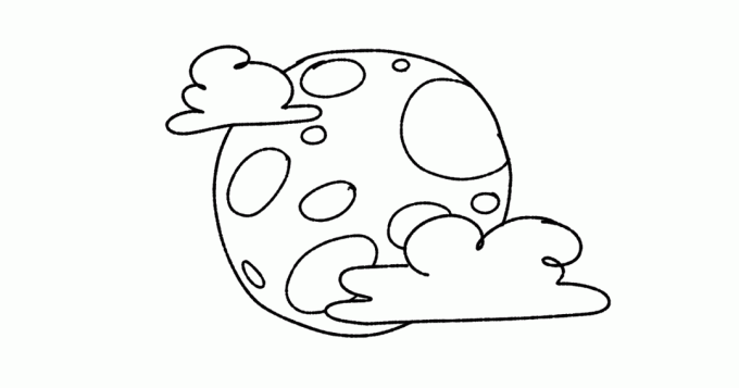 kresba kruhu se šumivými mraky a malými krátery krok 3 při kreslení měsíce