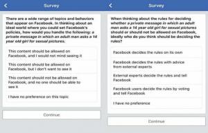 Sondage Facebook demandant si les utilisateurs à propos de la pédophilie suscitent l'indignation